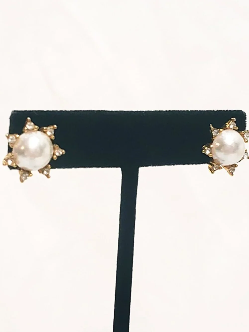Faux Half Pearl Rhinestones Stud Earrings Pierced 1/2'